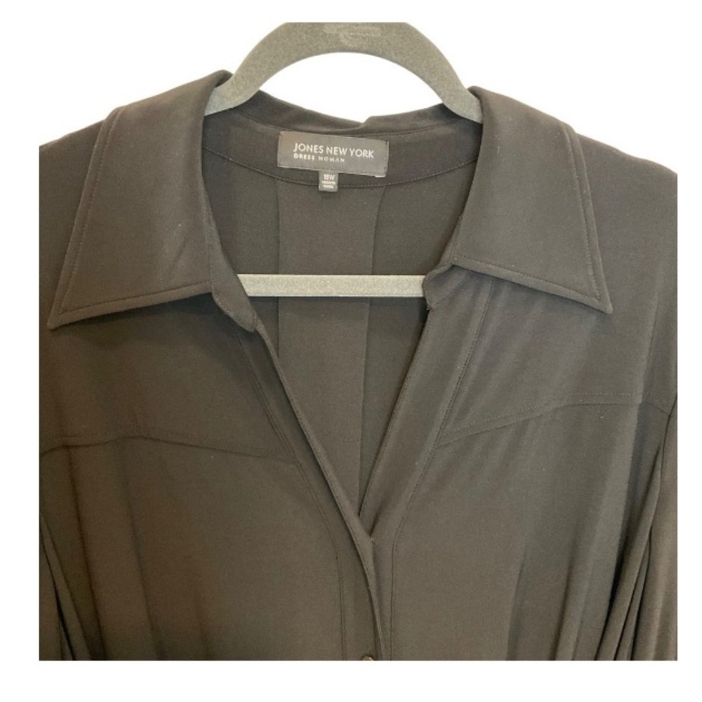 Jones New York Black Button Down Belted Jersey Knit Dress with Side Pockets